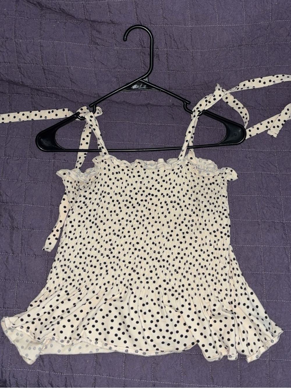 Women’s White Polka Dot Tie-Strap Smocked Tank Top